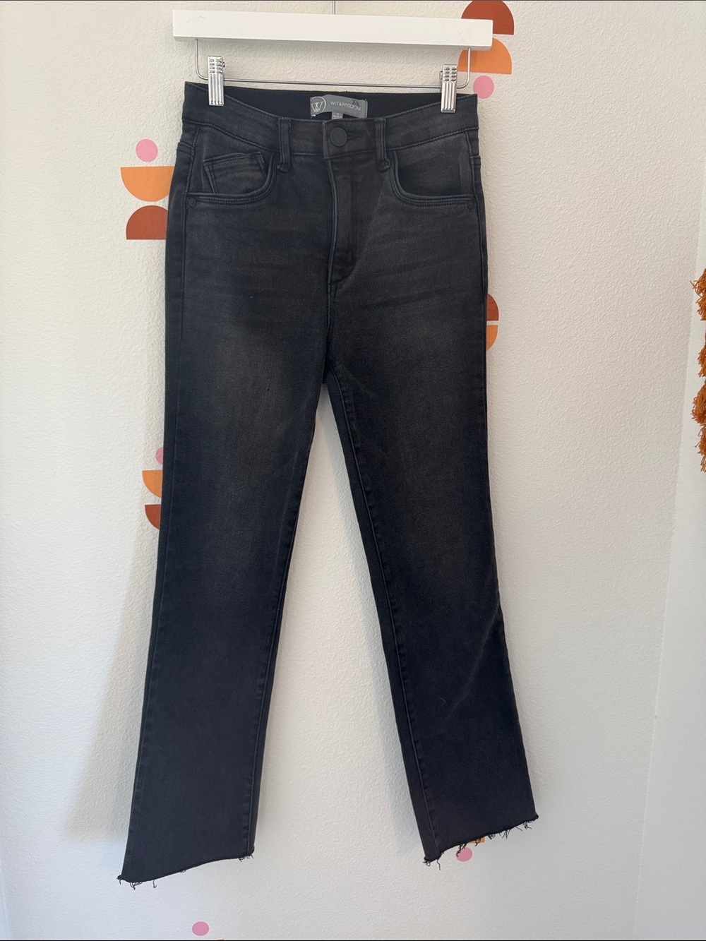 Wit & Wisdom Black Cropped Kick Flare Jeans | Raw Hem High Rise Size 0 N0154